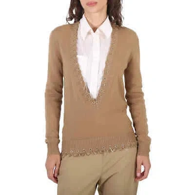 BURBERRY BURBERRY LADIES CAMEL CHAIN DETAIL CASHMERE SWEATER