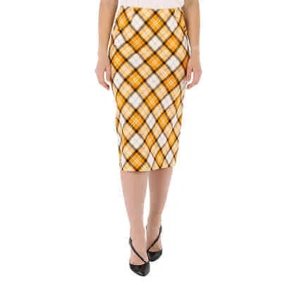 BURBERRY BURBERRY LADIES CITRUS ORANGE CHECK PRINT STRETCH JERSEY PENCIL SKIRT, BRAND