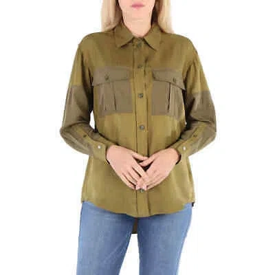 BURBERRY BURBERRY LADIES DARK SEAWEED GREEN FERNE PANELLED OVERSIZED SHIRT