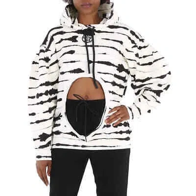 BURBERRY BURBERRY LADIES MONOCHROME CUT-OUT DETAIL WATERCOLOUR PRINT COTTON HOODIE, SIZE