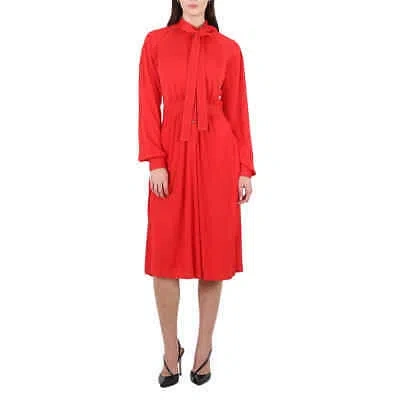 BURBERRY BURBERRY LADIES RED TOPSTITCH DETAIL JERSEY TIE-NECK DRESS
