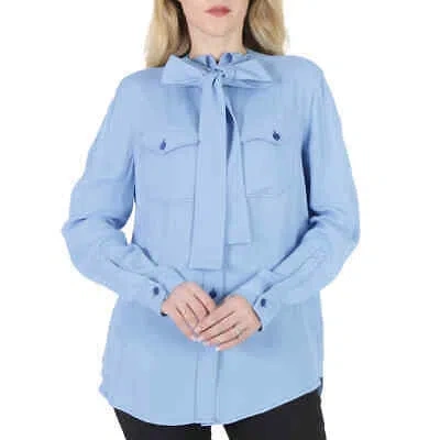 BURBERRY BURBERRY LADIES SOFT CORNFLOWER BLUE OLLYRL PUSSYBOW SHIRT