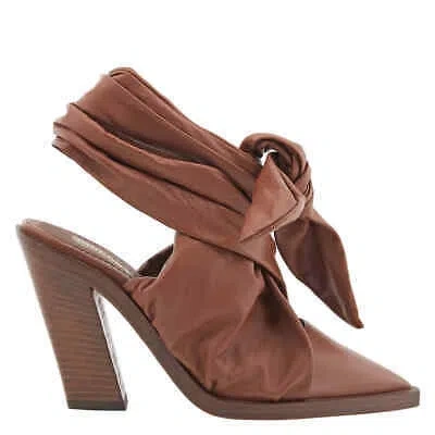 BURBERRY BURBERRY LADIES TAN TILLINGTON SCARF TIE DETAIL POINT-TOE MULES, BRAND SIZE 37 (