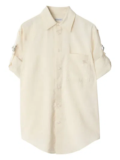 BURBERRY LOGO-EMBROIDERED SILK SHIRT