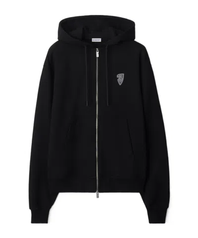 BURBERRY BURBERRY EKD MOTIF ZIP-UP DRAWSTRING HOODIE