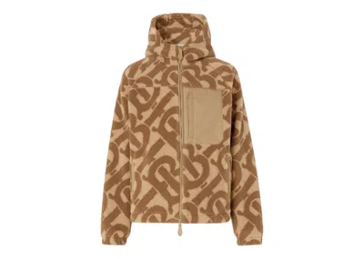 BURBERRY MEN'S BURBERRY MONOGRAM FLEECE JACQUARD HOODED TOP IN SOFT FAWN