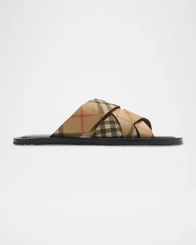 BURBERRY MEN'S CHECK PAVILION SLIDE SANDALS