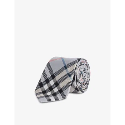 BURBERRY MENS GLACIER IP CHECK CHECK-PATTERN SILK TIE