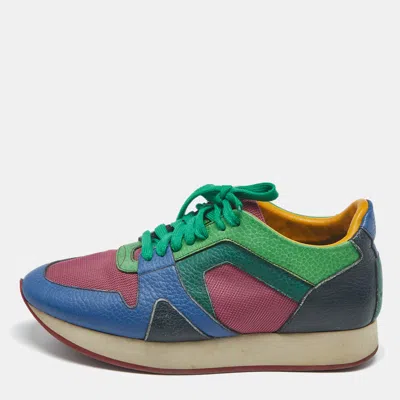 BURBERRY MULTICOLOR LEATHER AND MESH LACE UP SNEAKERS SIZE 39