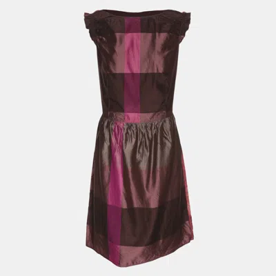 BURBERRY MULTICOLOR SATIN SLEEVELESS MIDI DRESS M