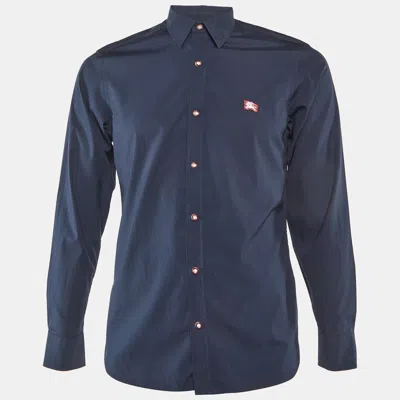 BURBERRY NAVY BLUE COTTON WILLIAM LONG SLEEVE SHIRT S