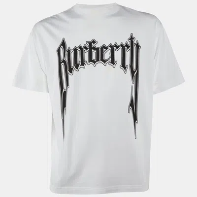 BURBERRY OFF WHITE/BLACK PRINTED COTTON CREW NECK T SHIRT XS