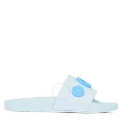 BURBERRY BURBERRY PALE BLUE FURLEY LOGO-EMBELLISHED SLIDE SANDALS