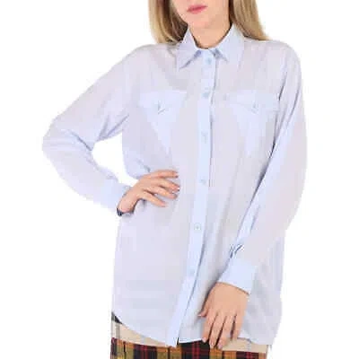 BURBERRY BURBERRY PALE BLUE IREM SILK CREPE DE CHINE LOGO DETAIL OVERSIZED SHIRT, BRAND