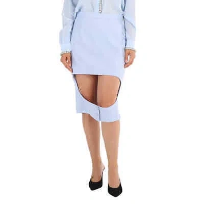 BURBERRY BURBERRY PALE BLUE WOOL CANVAS STEP-THROUGH PENCIL SKIRT