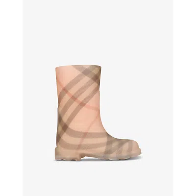 BURBERRY PEACH CHECK MARSH KNEE-HIGH RUBBER BOOTS EUR 26 / 8.5 UK