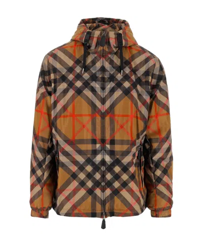 BURBERRY PLAID DRAWSTRING HOODED JACKET
