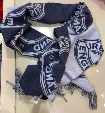 BURBERRY BURBERRY ROUNDAL SCARF, 100% WOOL, REVERSIBLE NAVY BLUE AND LIGHT BLUE LOGO