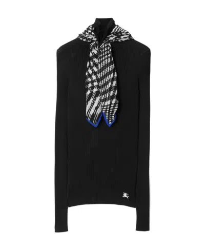 BURBERRY BURBERRY SCARF-DETAILED HIGH-NECK RIBBED JUMPER