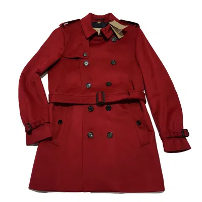 BURBERRY BURBERRY THE KENSINGTON MID LENGTH WOOL CASHMERE RED COAT US 42/ L