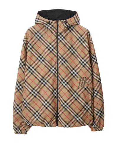 BURBERRY BURBERRY CHECK PRINTED ZIPPED HOODED JACKET