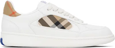 BURBERRY WHITE LEATHER & CHECK TERRACE SNEAKERS​
