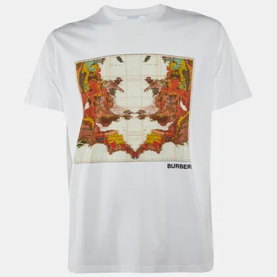 BURBERRY WHITE VARVEY MAP PRINT COTTON CREW NECK T-SHIRT XS