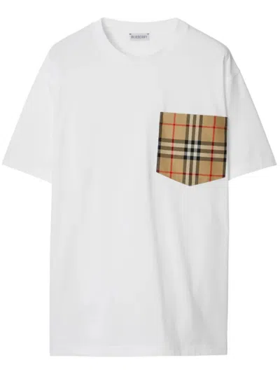 BURBERRY WOMEN WHITE VINTAGE CHECK POCKET T-SHIRT, S LUXURY T-SHIRTS FOR WOMEN DARVEYS