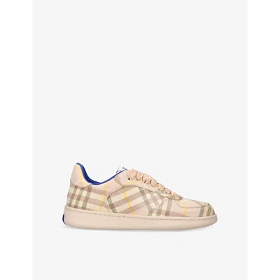 BURBERRY WOMENS BEIGE COMB TERRACE CHECKED WOVEN LOW-TOP TRAINERS