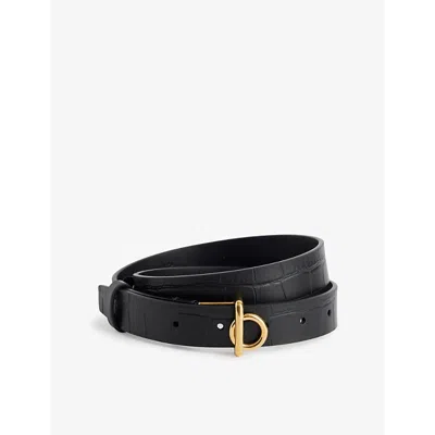 BURBERRY WOMENS BLACK ROCKING HORSE LEATHER BELT