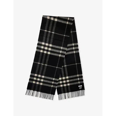 BURBERRY WOMENS CHECK-PRINT CASHMERE SCARF BLACK/CALICO IP CHK