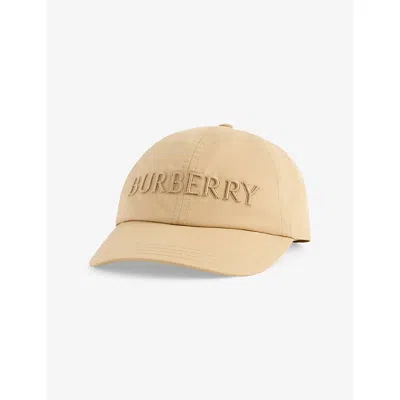 BURBERRY WOMENS FLAX LOGO-EMBROIDERY ADJUSTABLE COTTON CAP