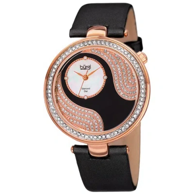 BURGI WOMEN'S BURGI BUR155 DIAMONDS MOTHER OF PEARL DIAL CRYSTAL BEZEL LEATHER WATCH