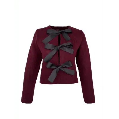 BUTIK CEYLAN BOSTANCI WOMEN'S KNITWEAR JACKET WITH LACING DETAIL, CLARET RED