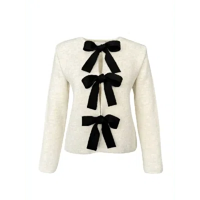 BUTIK CEYLAN BOSTANCI WOMEN'S WHITE KNITWEAR JACKET WITH TIE DETAIL STONE