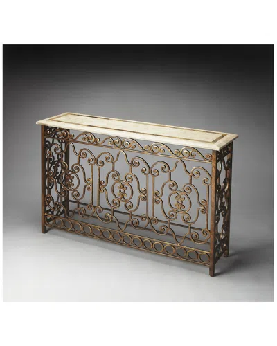 BUTLER SPECIALTY COMPANY BUTLER SPECIALTY METALWORKS CONTESSA IRON & FOSSIL STONE CONSOLE TABLE