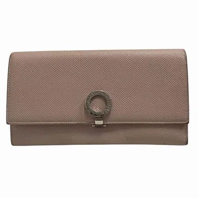 BVLGARI BVLGARI PINK SILVER LEATHER LONG WALLET (TRI-FOLD) (PRE-OWNED)