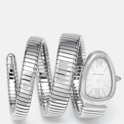 BVLGARI SILVER OPALINE STAINLESS STEEL SERPENTI TUBOGAS 101911 WOMEN'S WRISTWATCH 35 MM