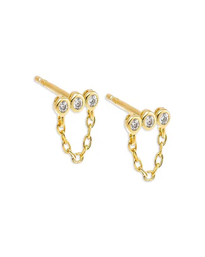 BY ADINA EDEN MINI TRIPLE CUBIC ZIRCONIA BEZEL BAR DROP CHAIN STUD EARRINGS