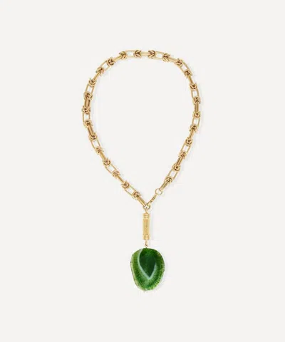 BY ALONA BY ALONA 18CT GOLD-PLATED ALEXANDRIA GREEN AGATE LARIAT NECKLACE