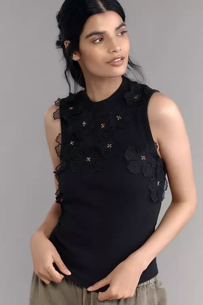 BY ANTHROPOLOGIE BY ANTHROPOLOGIE 3D FLORAL APPLIQUE SLEEVELESS TOP