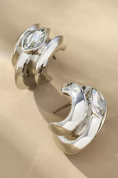 BY ANTHROPOLOGIE CENTER CRYSTAL RIBBED HUGGIE EARRINGS