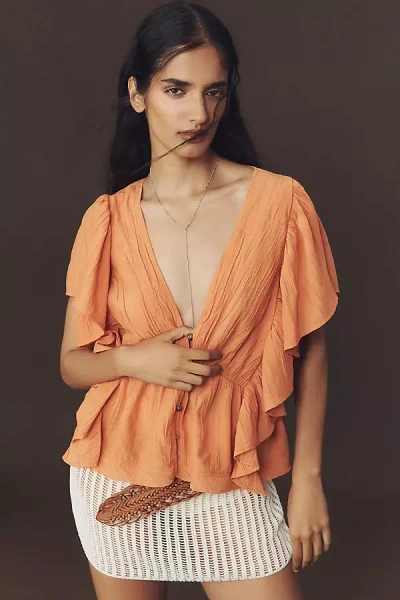 BY ANTHROPOLOGIE FLUTTER-SLEEVE BLOUSE