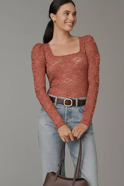 BY ANTHROPOLOGIE PUFF-SLEEVE SHEER LACE TOP