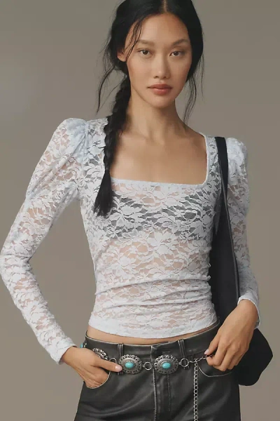 BY ANTHROPOLOGIE PUFF-SLEEVE SHEER LACE TOP