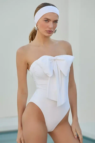 BY ANTHROPOLOGIE SUZANNA STRAPLESS BOW ONE-PIECE SWIMSUIT