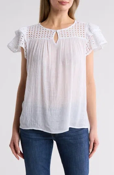 BY DESIGN BY DESIGN DEMI EYELET SLEEVE TOP