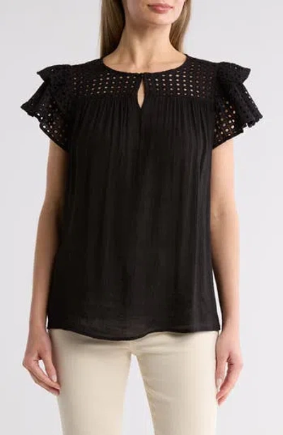 BY DESIGN BY DESIGN DEMI EYELET SLEEVE TOP