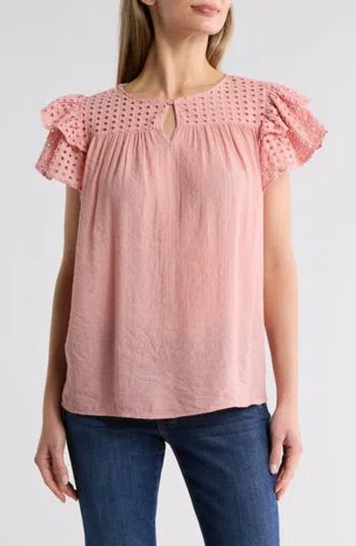 BY DESIGN BY DESIGN DEMI EYELET SLEEVE TOP