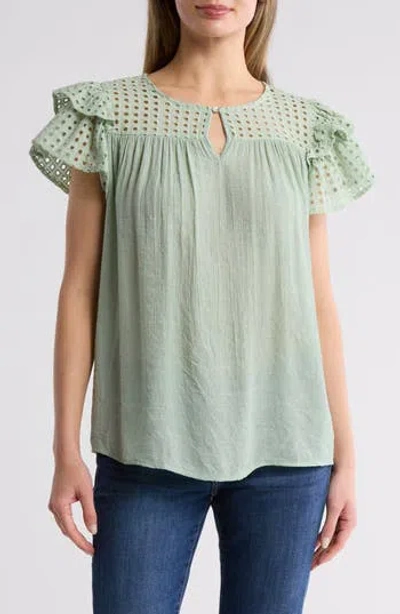 BY DESIGN BY DESIGN DEMI EYELET SLEEVE TOP